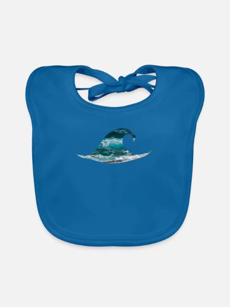 Wave ocean sea surfing - Organic Baby Bibs - peacock-blue - Front