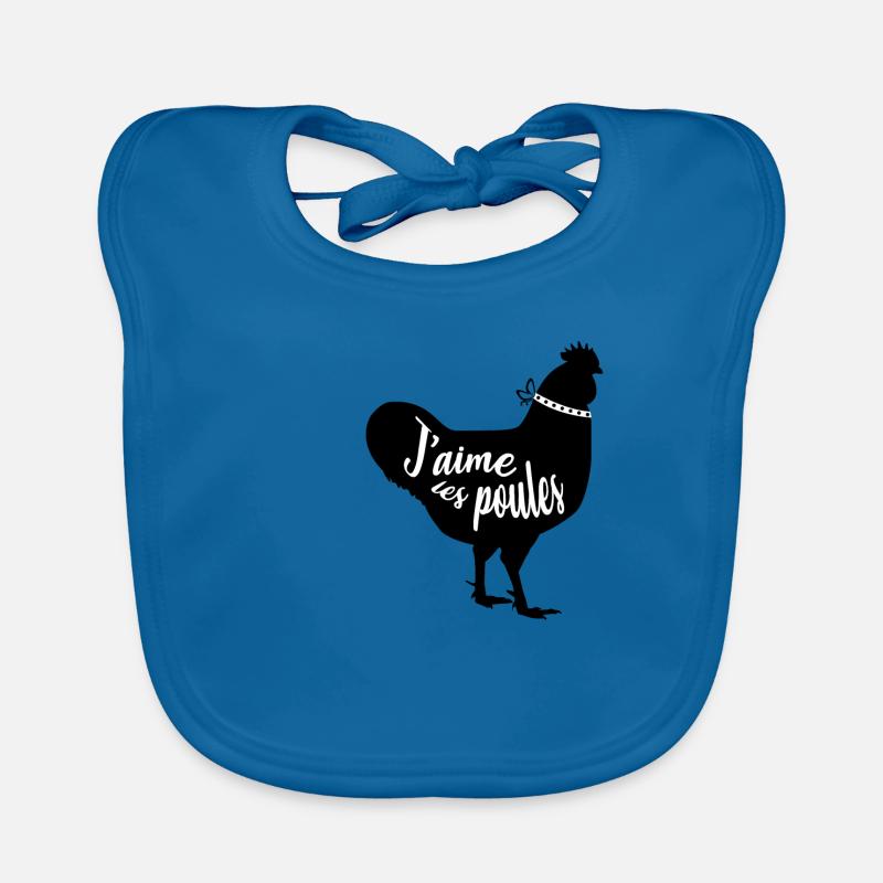J'aime les poules - Bavoir bio Bébé - bleu paon