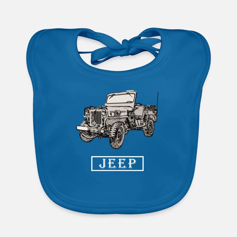 Willys Jeep dessin avec lettrage - blanc - Bavoir bio Bébé - bleu paon