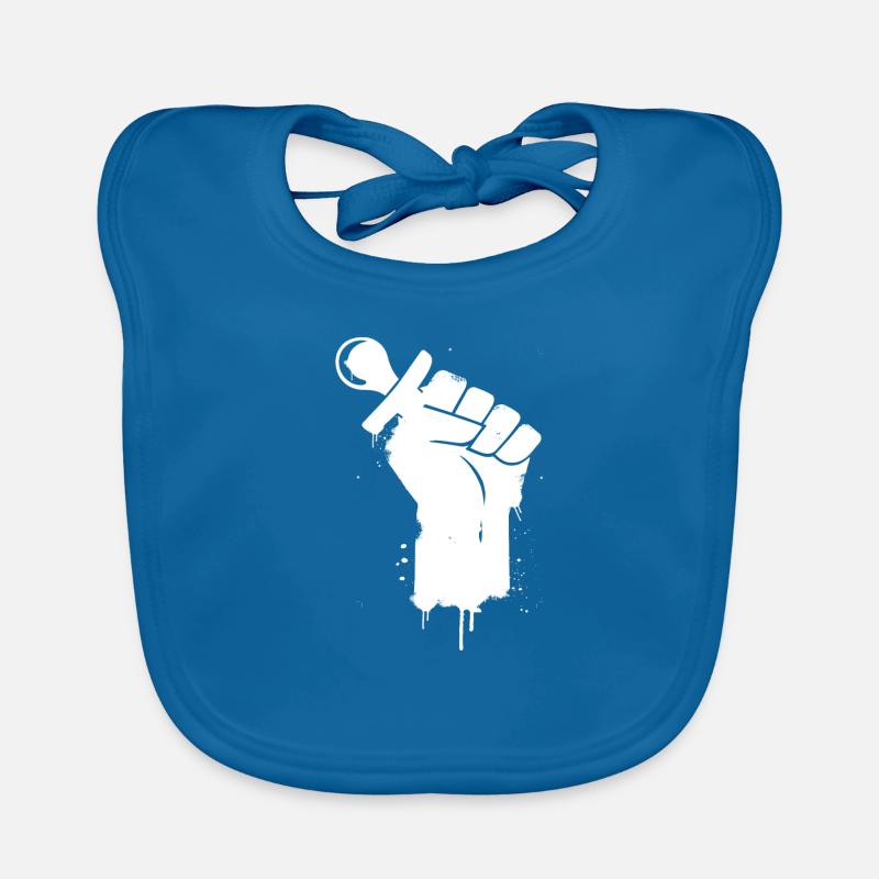 Stencil Hand sucette blanc cadeau - Bavoir bio Bébé - bleu paon