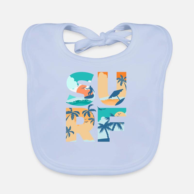 SURF Summer Beach Waves Surfboard - Gift Idea Organic Baby Bibs