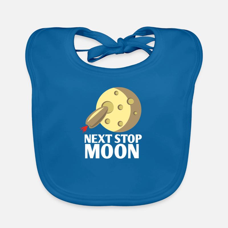 Prochain arrêt Moon Prochain arrêt moon Moon Atterrissage - Bavoir bio Bébé - bleu paon