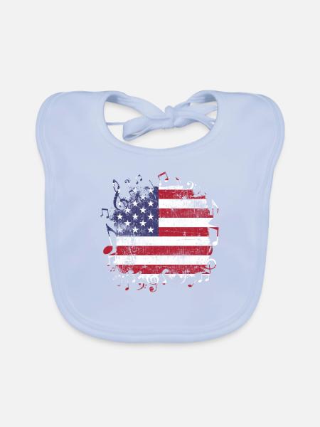 Musique drapeau USA - Bavoir bio Bébé - bleu ciel - Devant