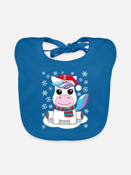 Unicorn Christmas gift Christmas present - Organic Baby Bibs - peacock-blue - Front