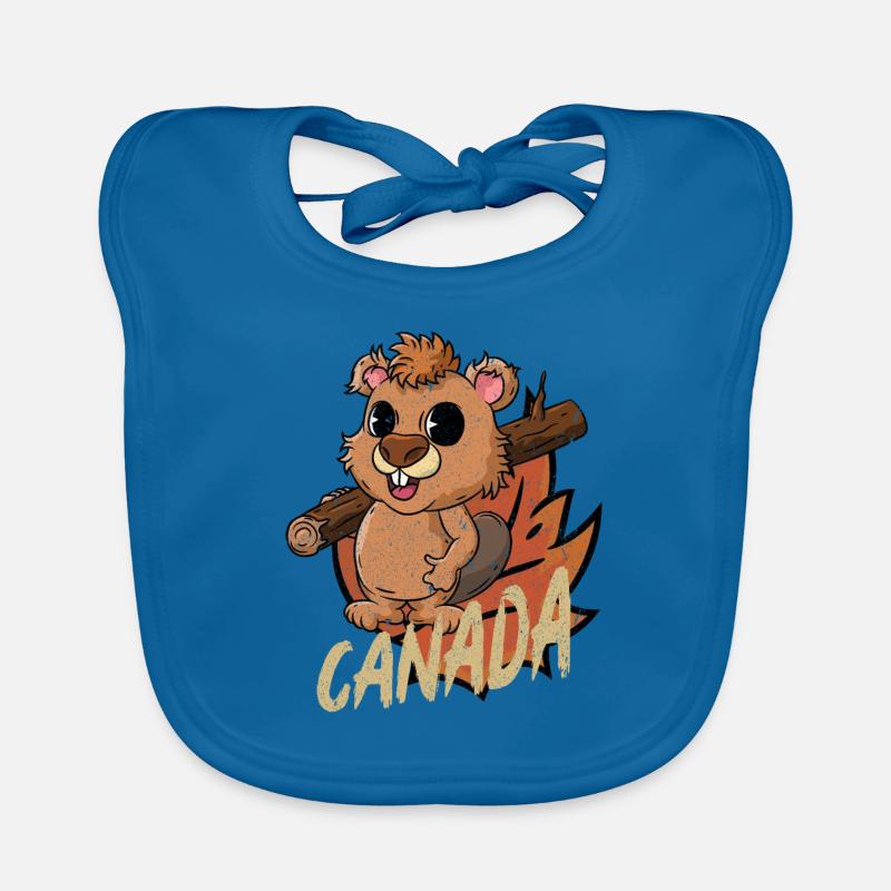 Castor du Canada - Bavoir bio Bébé - bleu paon