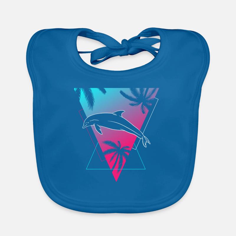 Retro Dolphin Sunset Palm Tree Silhouette Organic Baby Bibs