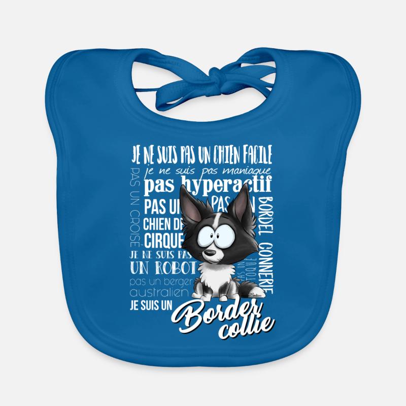 Je suis Border Collie - Noir FR - Bavoir bio Bébé - bleu paon