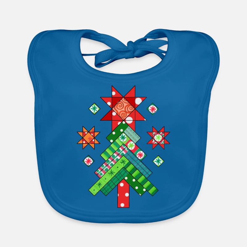 Arbre de Noël Quilt Patchwork Ugly Christmas - Bavoir bio Bébé - bleu paon