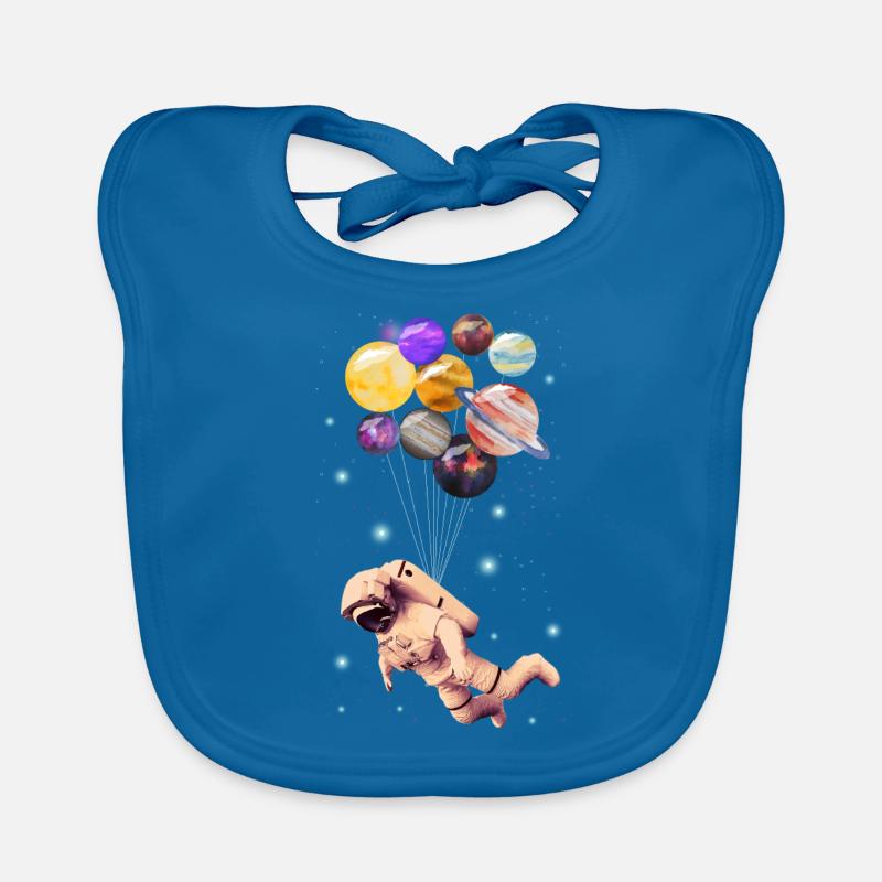 Planètes astronautes - Bavoir bio Bébé - bleu paon