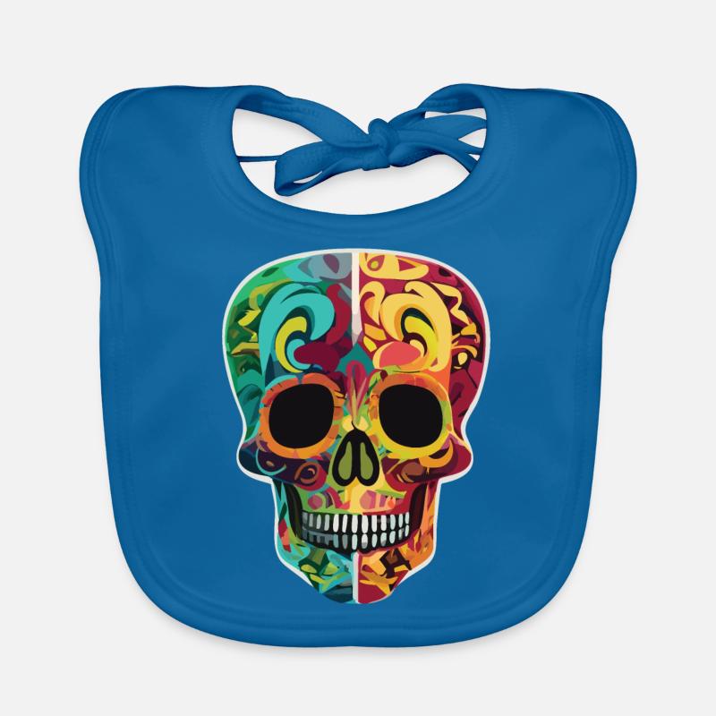 Calavera - Crâne coloré - Bavoir bio Bébé - bleu paon