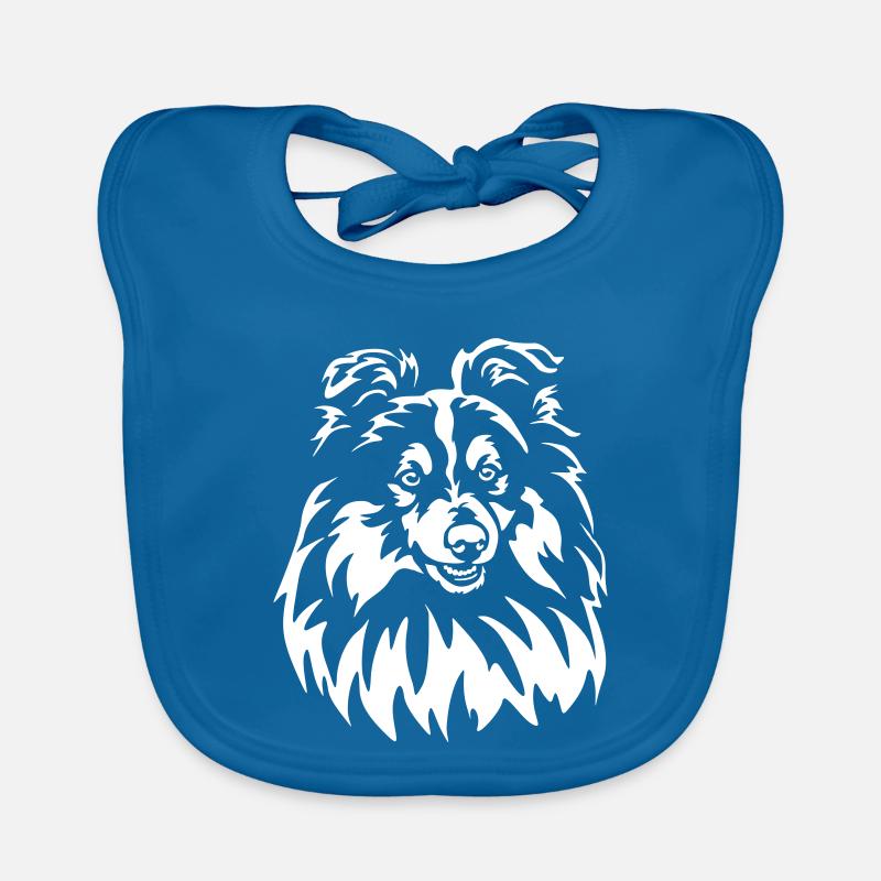 Sheltie Head « Black Edition » - Bavoir bio Bébé - bleu paon