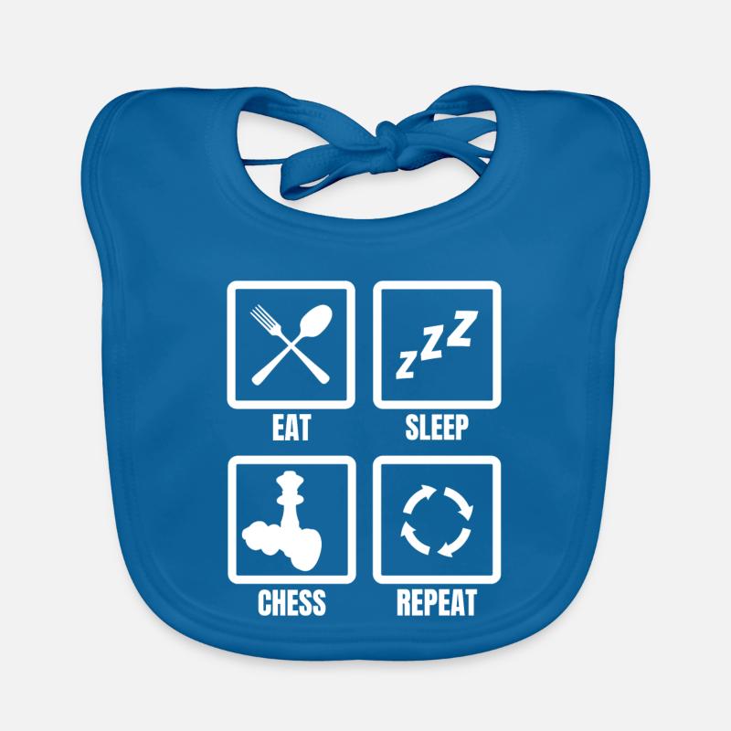 Manger, dormir, jouer aux échecs, répéter - Bavoir bio Bébé - bleu paon