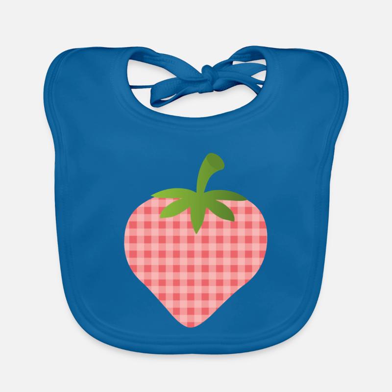 Erdbeere mit Karomuster - personalisierbar Baby Bio-Lätzchen