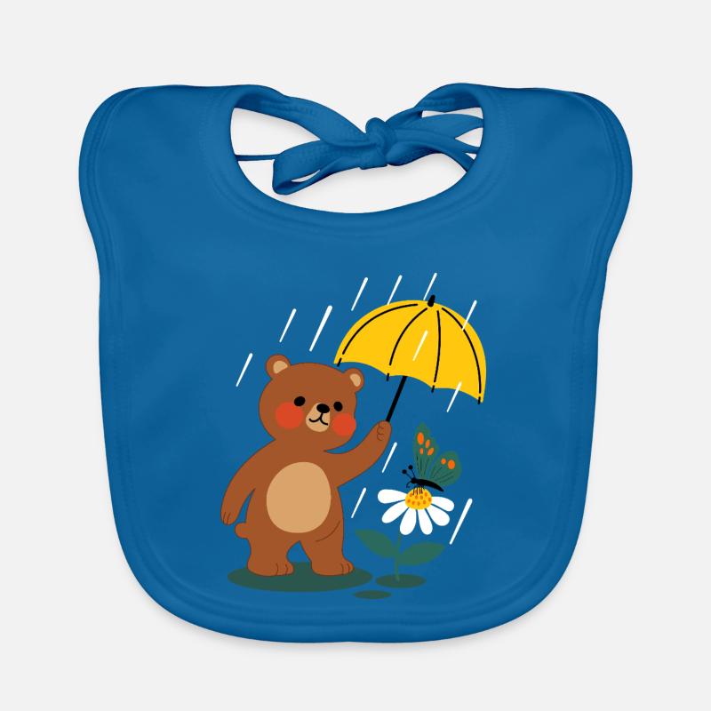  Bär mit regenschirm - Baby Bio-Lätzchen - Pfauenblau