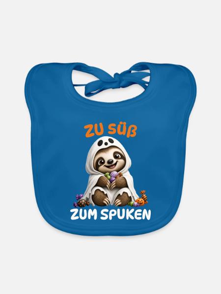 Zu Süß Zum Spuken – Faultier Geist Kinder - Baby Bio-Lätzchen - Pfauenblau - Vorne