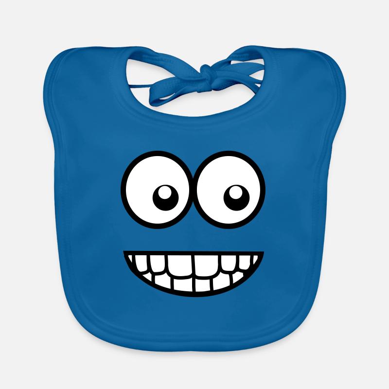 Funny Comic Face (Crazy & Cool) - Smiley - Organic Baby Bibs - peacock-blue