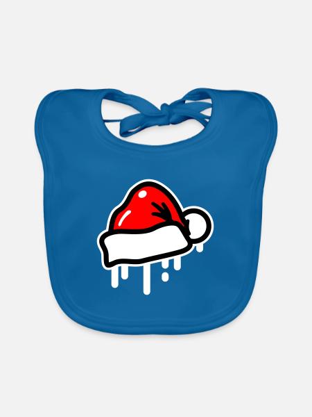 Chapeau de Noël Symbole de Noël Noël - Bavoir bio Bébé - bleu paon - Devant