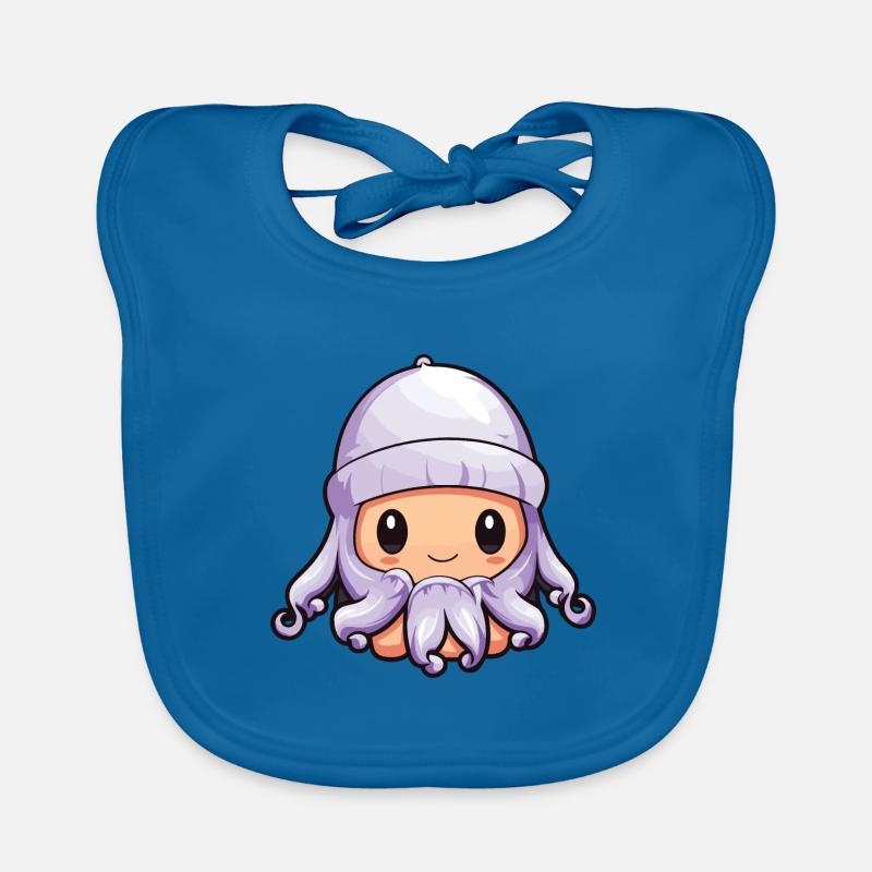 Octopus Bande dessinée de poulpe d’hiver - Bavoir bio Bébé - bleu paon