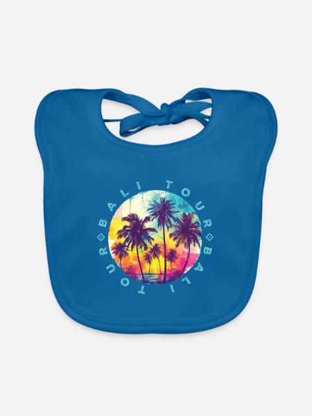Bali Tour Palm Trees - Organic Baby Bibs - peacock-blue - Front