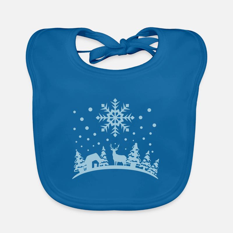 Winter - deer, forest, house and snow Organic Baby Bibs