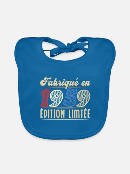Fabriqué en 1959, Vintage cadeau d'anniversaire - Bavoir bio Bébé - bleu paon - Devant