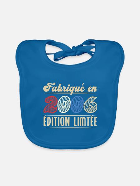 Fabriqué en 2006, Vintage cadeau d'anniversaire - Bavoir bio Bébé - bleu paon - Devant