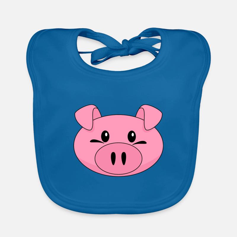 Tête de cochon rose drôle - Bavoir bio Bébé - bleu paon