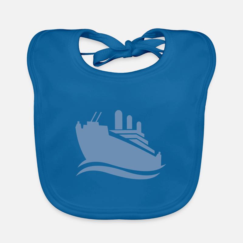 Silhouette de bateau de croisière mer minimaliste - Bavoir bio Bébé - bleu paon