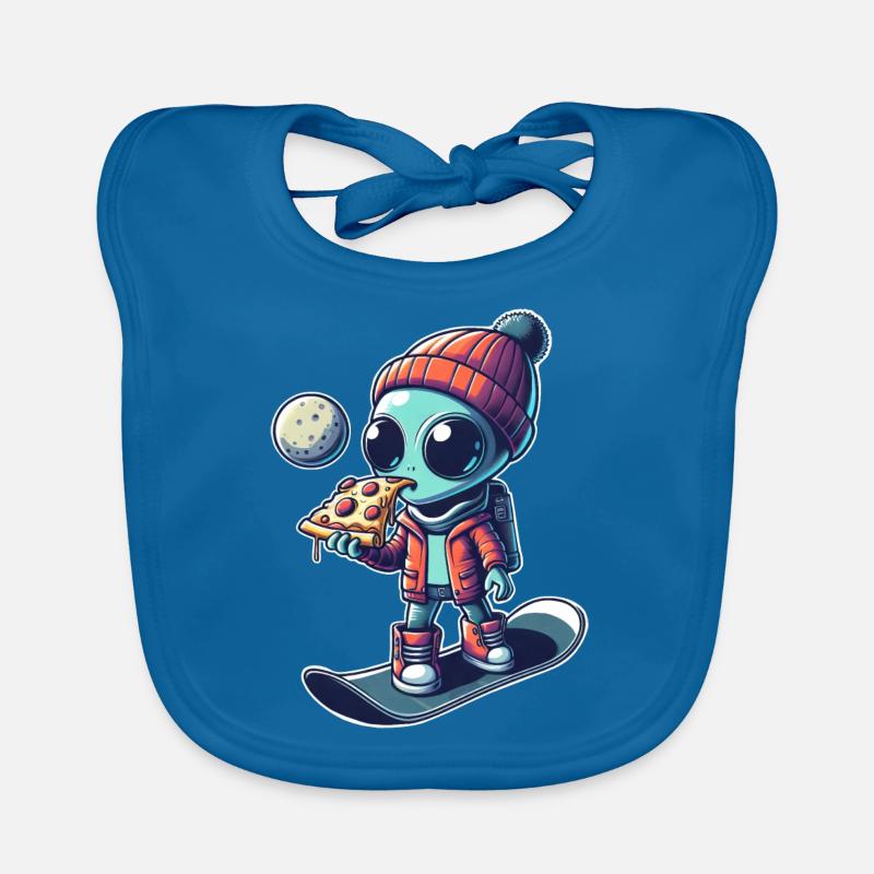 Cute Comic Alien Snowboard Snowboarder Organic Baby Bibs
