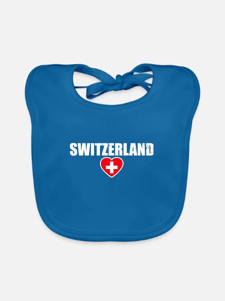 Suisse Vintage Drapeau Suisse - Bavoir bio Bébé - bleu paon - Devant