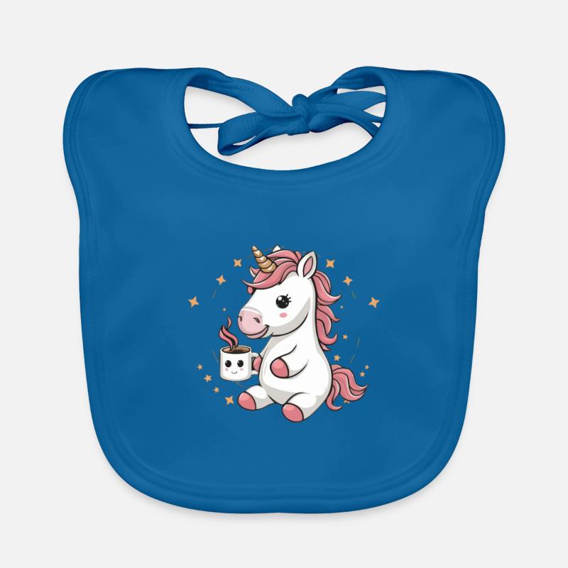 Kawaii unicorn drinking cocoa Organic Baby Bibs