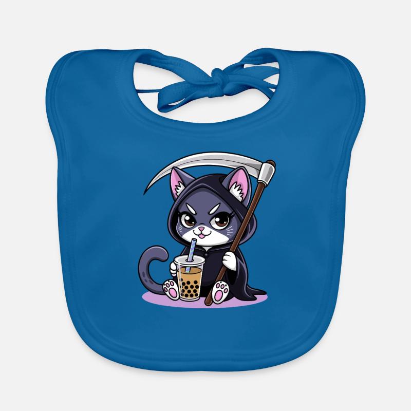 Grim Reaper Cat Anime Cat Bubble Tea Organic Baby Bibs