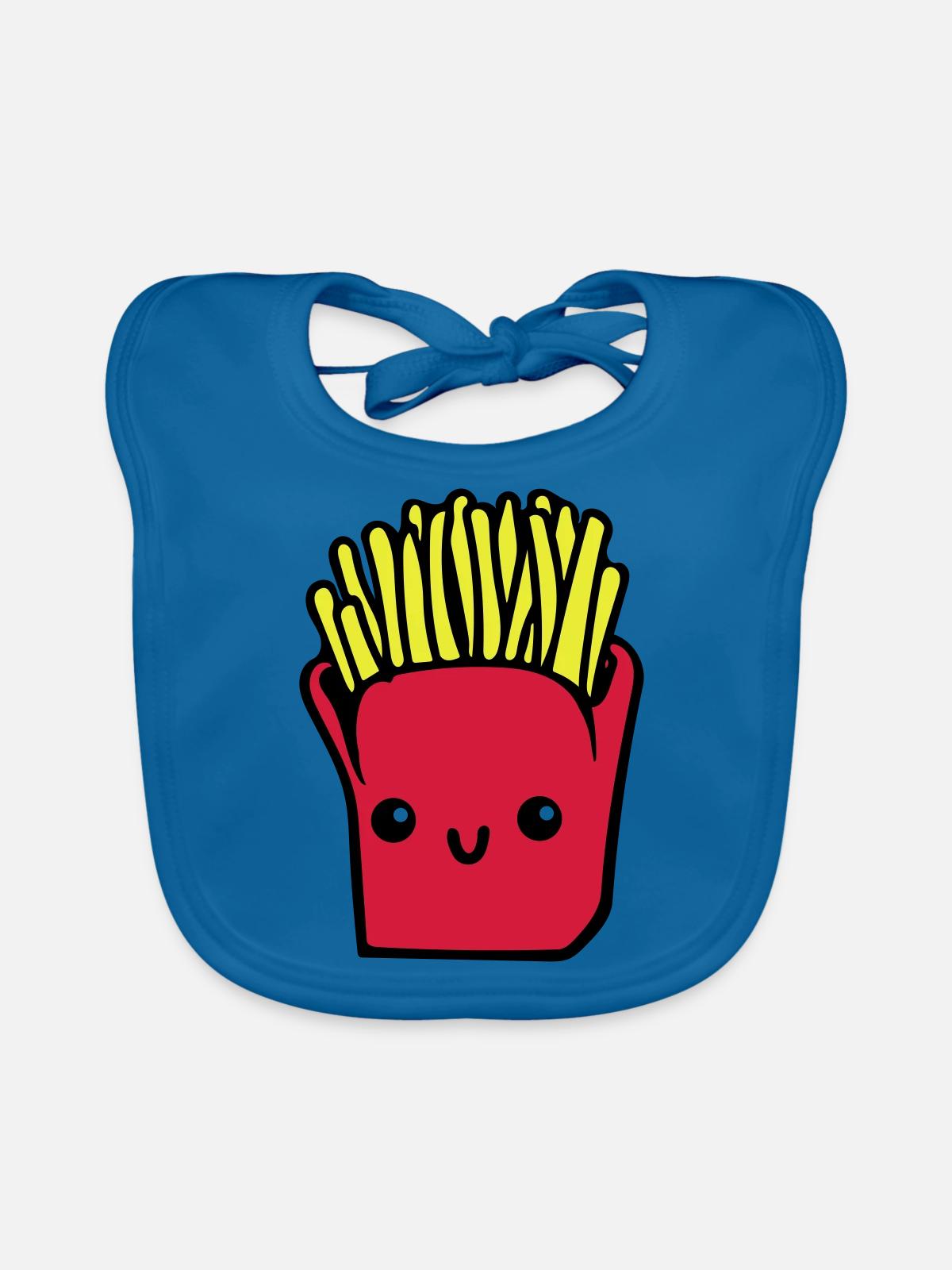 Frites - Bavoir bio Bébé - bleu paon - Devant