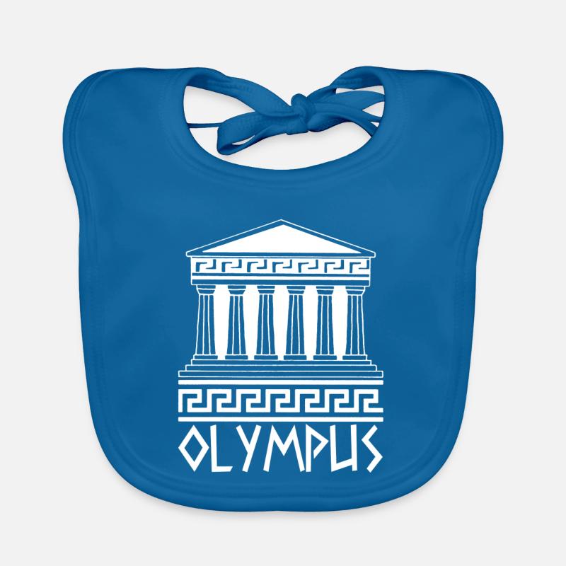 Temple blanc au Mont Olympe - Bavoir bio Bébé - bleu paon