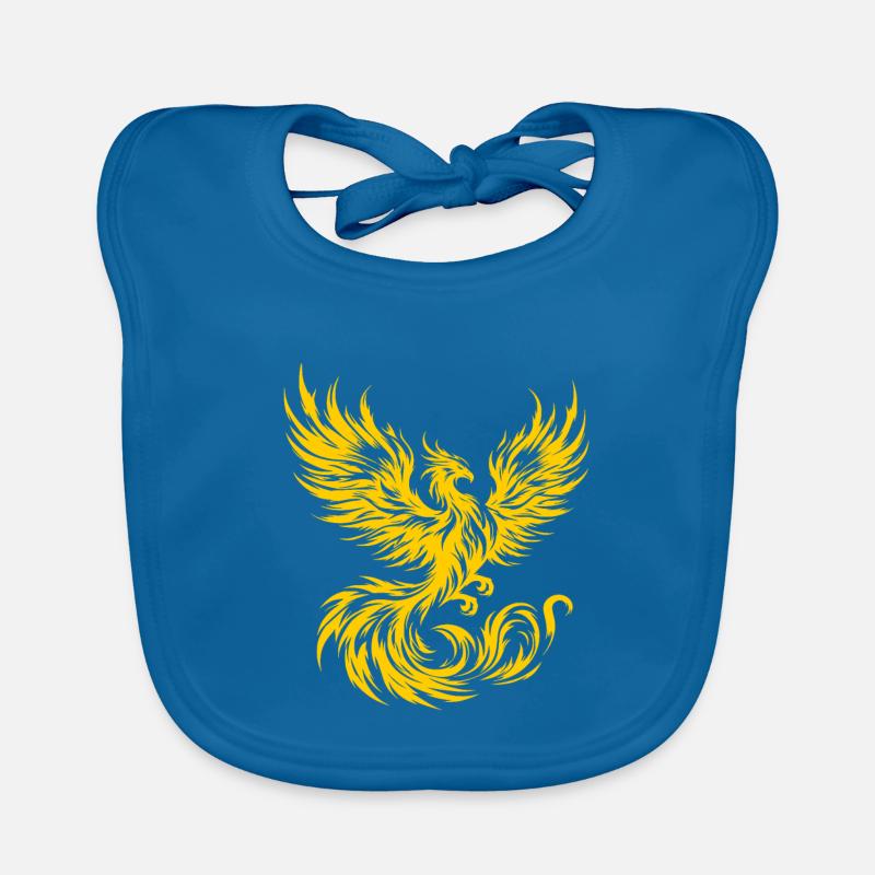 Phoenix de feu - Bavoir bio Bébé - bleu paon