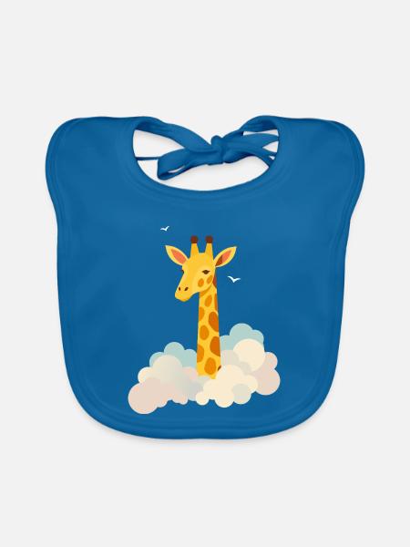 Gentle giraffe above the clouds – Dreamlike motif - Organic Baby Bibs - peacock-blue - Front