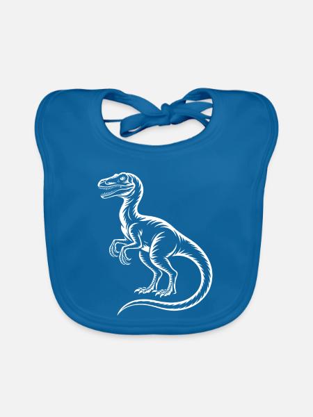 Dino Silhouette Druck Schwarz Weiss - Baby Bio-Lätzchen - Pfauenblau - Vorne