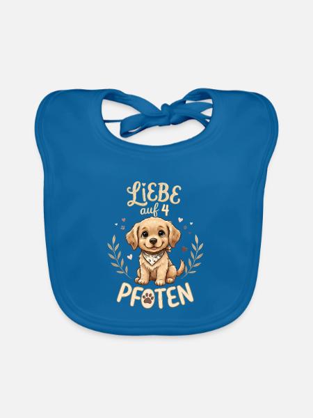 Liebe auf 4 Pfoten, niedlicher Hund - Baby Bio-Lätzchen - Pfauenblau - Vorne