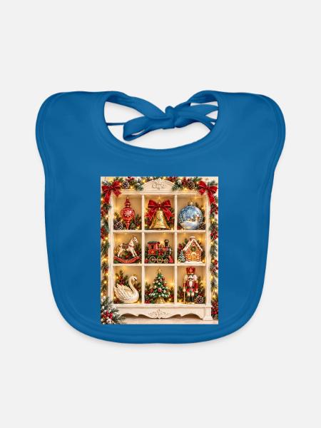 Weihnachts-Kuriositätenschrank - Baby Bio-Lätzchen - Pfauenblau - Vorne