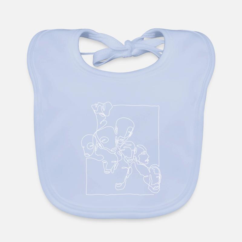 "Faces005" Oneline Premium Design White Organic Baby Bibs