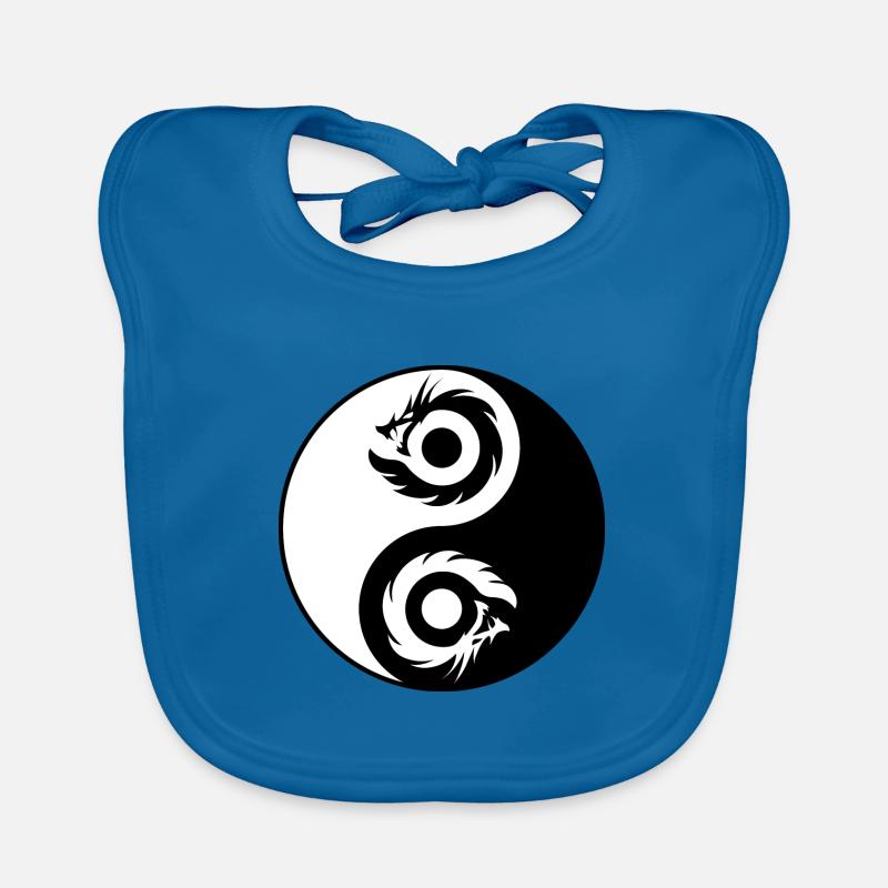 Dragon Yin Yang (2 Dragons) - Bavoir bio Bébé - bleu paon