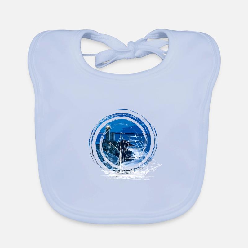 Ship in front of a lighthouse Organic Baby Bibs