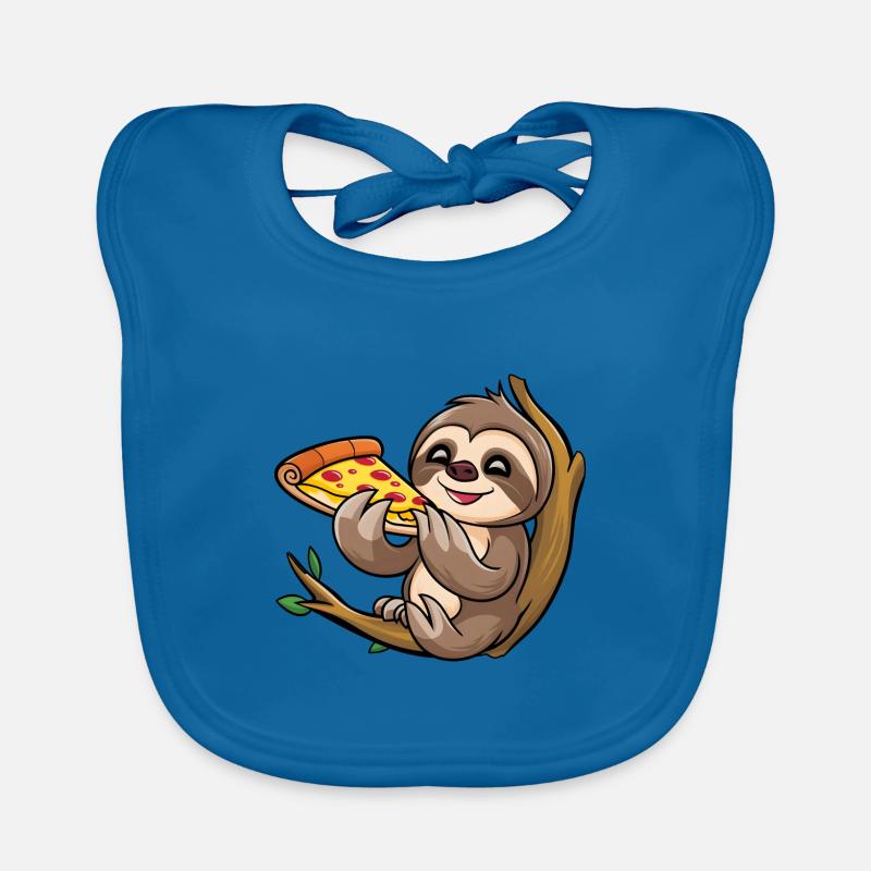 Sloth on Branch with Pizza Cartoon Organic Baby Bibs