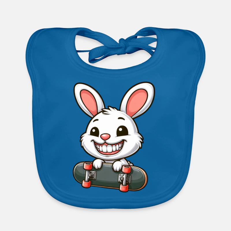 Mignon lapin blanc lapin planche à roulettes Bavoir bio Bébé
