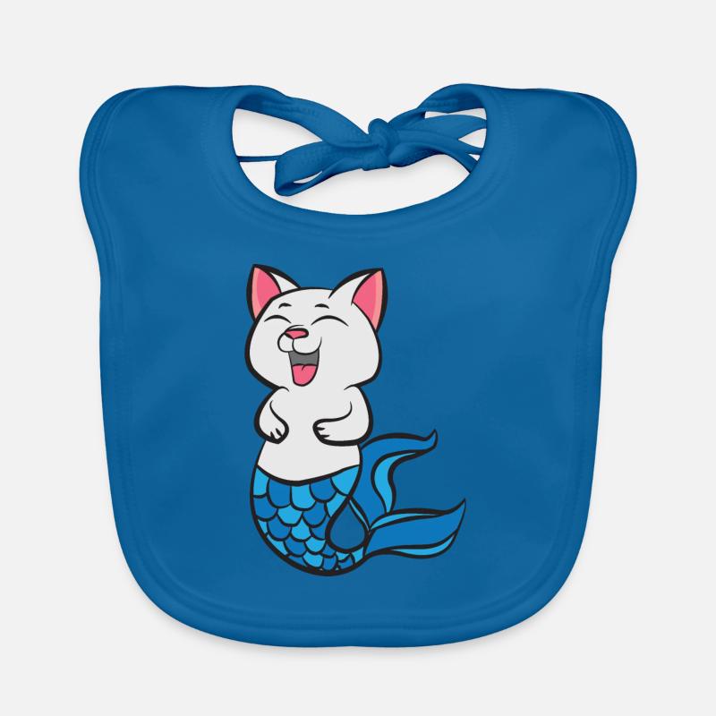 Chat sirène qui rit - Bavoir bio Bébé - bleu paon