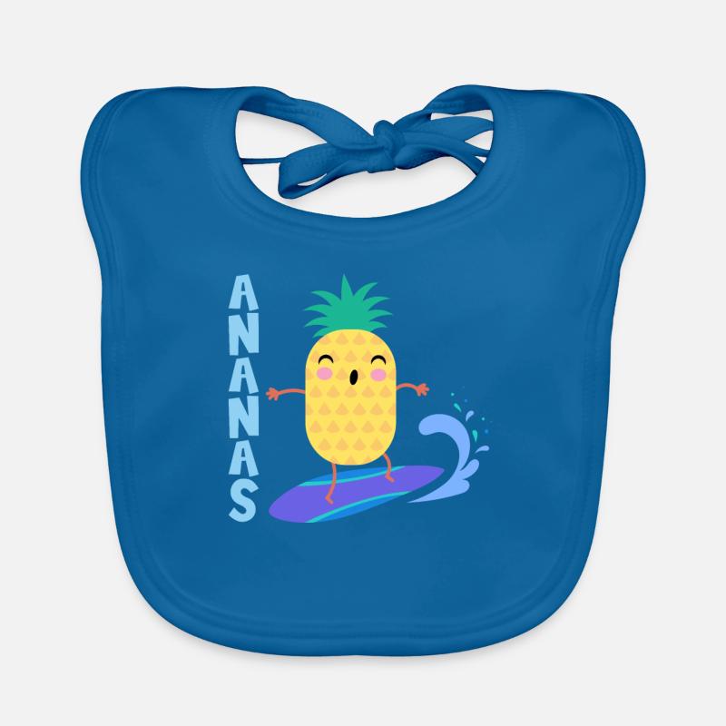 pineapple riding waves on a surfboard, Organic Baby Bibs
