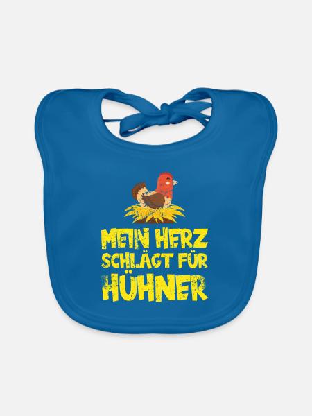 Mein Herz schlägt für Hühner. Huhn - Baby Bio-Lätzchen - Pfauenblau - Vorne
