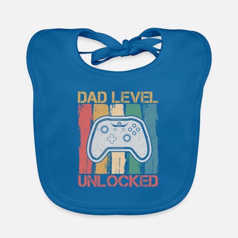 Papa Niveau Conception déverrouillée pour un joueur Papa - Bavoir bio Bébé - bleu paon