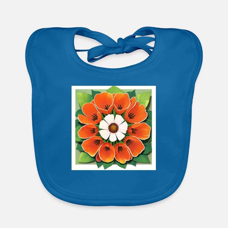 Beau bouquet de coquelicot - Bavoir bio Bébé - bleu paon