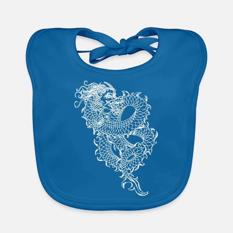 Dragon chinois long - Bavoir bio Bébé - bleu paon